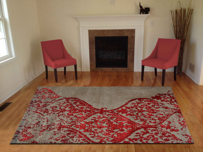PRESTO BAZAAR Red, Beige Polyester Area Rug(3 ft,  X 5 ft, Rectangle)