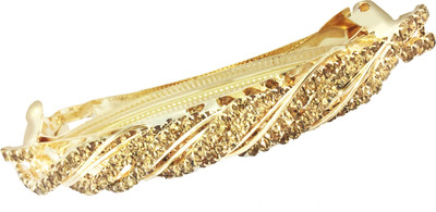 

AccessHer Designer studded back Barrette Hair Clip(Gold)