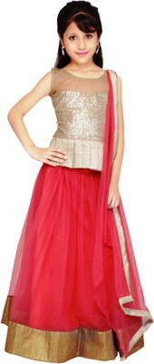 

NAZARA FASHION Girls Lehenga Choli Ethnic Wear Self Design Lehenga, Choli and Dupatta Set(Pink, Pack of 1