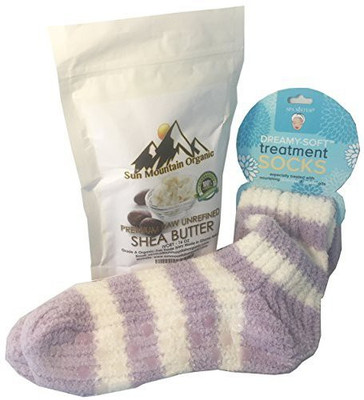 

Var Gift For Her Moisturizing Spa Socks With 1 Pound Bag Organic Shea Butter Bundle lavender & White(453.59 g)