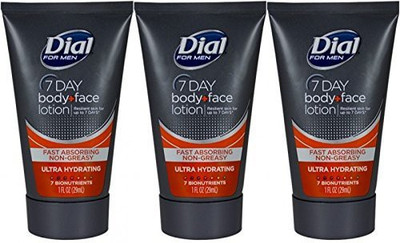 

Dial For Men 7 Day Body + Face Lotion Ultra Hydrating, Travel Size pack Of 3(29 ml)