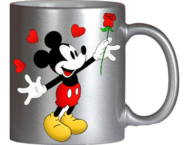 

Maison N Mode Mickey With Flower Silver Coffee Ceramic Mug(330 ml)