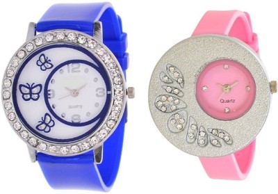 LEBENSZEIT PINK DIAMOND STUDDED DESIGNER BLUE BUTTERFLY LATEST FESTIVE COLLECTION Watch  - For Girls   Watches  (LEBENSZEIT)