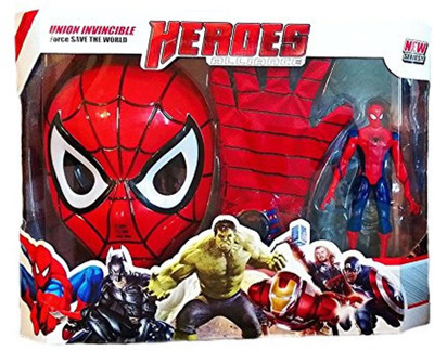 

kts khalsa toys and sales Avengers 3 in 1 Gift-set 1 Disk Throwing Glove + 1 Mask + 1 Action Figure (SPIDERMAN)(Multicolor)