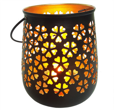 

Mehrunnisa Mughal Flower Jaali Work Tea light / Candle With Free LED Candles Iron Tealight Holder(Black, Pack of 1)