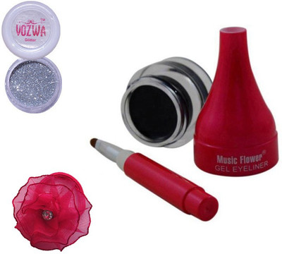

Vozwa Silver Gilliter Powder, Music Flower Gel Eyeliner and band(Set of 3)
