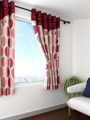 

Cortina 150 cm (5 ft) Polyester Window Curtain Single Curtain(Motif, Maroon)