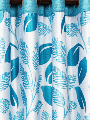 Cortina 210 cm (7 ft) Polyester Door Curtain Single Curtain(Floral, Blue)
