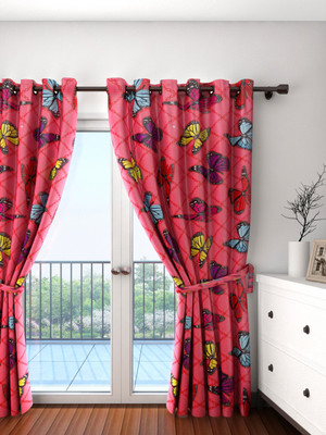 Cortina 210 cm (7 ft) Polyester Door Curtain Single Curtain(Self Design, Red)