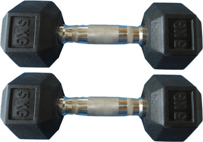 Royal 5Kg 2Pc Hexagonal Dumbbell1 Fixed Weight Dumbbell(10 kg), Black