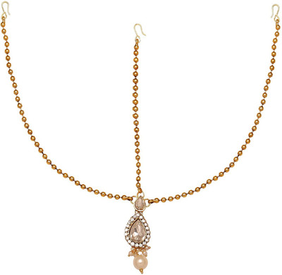 

Sanjog Statement Gold Plated Pearl Matha Patti Maang Tikka For Women & Girls Hair Chain(Gold)