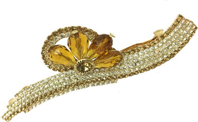 AccessHer Designer studded back clip Women Hair Clip(Gold)