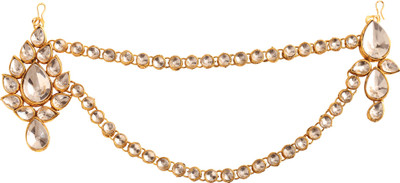

Sanjog Wedding Kundan Stone Rich Looking Half Matha Patti Maang Tikka For Women & Girls Hair Chain(Gold)