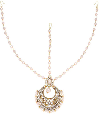 

Sanjog Embellished Pearl Statement Wedding Matha Patti Maang Tikka For Women & Girls Hair Chain(Gold)