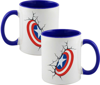 

Thirsty Guys Captain America Inner Blue Ceramic Mug(325 ml), Multicolor