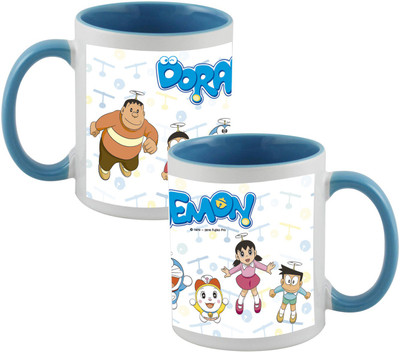 

Thirsty Guys Doraemon Inner Blue Ceramic Mug(325 ml), Multicolor