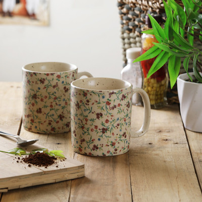 

Miah Décor Pipes Flowers Ceramic Mug(350 ml, Pack of 2), Multicolor