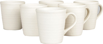 

Miah Décor Biege Ribbed Ceramic Mug(210 ml, Pack of 6), Multicolor