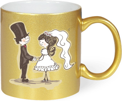 

thirsty guys Newly Married Couple Golden Ceramic Ceramic Mug(325 ml), Gold