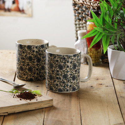 

Miah Décor Pipe Blue Ceramic Mug(350 ml, Pack of 2), Multicolor