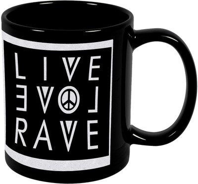 

Thirsty Guys Live Love Rave Black Ceramic Mug(325 ml), Multicolor