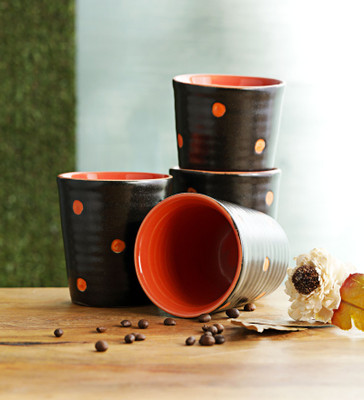 

Miah Décor Tumbler Polka Dot Ceramic Mug(210 ml, Pack of 4), Multicolor