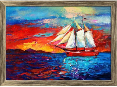 Artzfolio Artwork Of Sail Ship And Sea Framed Wall Art Painting Print Canvas 12 inch x 16.2 inch Painting(With Frame)