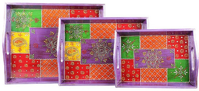 

APKAMART Handicraft Wooden Serving Tray Set - Decorative Dining and Serving Platter for Home Decor and Gifts Tray Set(Pack of 3)