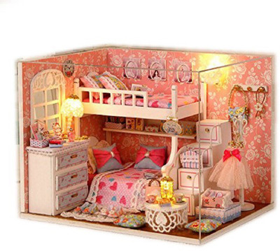 

Saffire Wood Dollhouse Miniature DIY Kit Dolls House Room with Cover and LED 3d Wood Toy Angel Dream