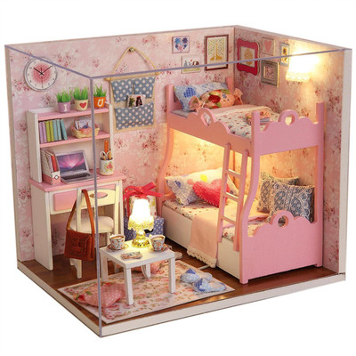 

Saffire Wooden Dollhouse Miniatures DIY House Kit With Cover and Led Light-Blossom Age
