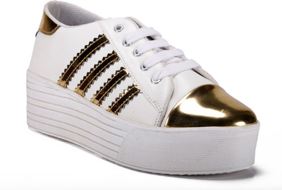 

Bella Toes Women's White Synthetic Leather Sneakers Shoes Sneakers For Women(White, Gold