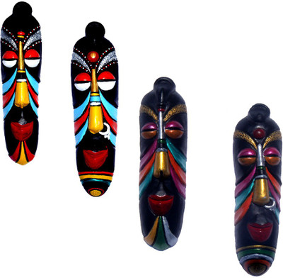 

Rasoh village hand artz combo of medium egyptian colorful decorative wall hanging tribal mask Decorative Showpiece - 28 cm(Terracotta, Multicolor)