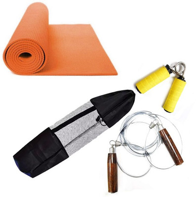 

Skyfitness combo set-Yoga Mat Orange , Multicolor Yoga mat Bag , Wooden skipping Rope , Hand Grip Multicolor 4 mm Exercise & Gym Mat