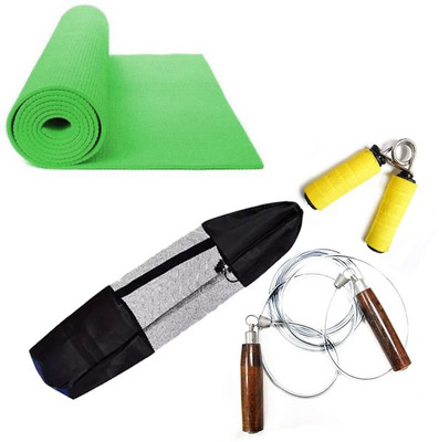 

Skyfitness combo set-Yoga Mat Green , Black Yoga mat bag , Wooden skipping Rope , Hand Grip Multicolor 4 mm Exercise & Gym Mat
