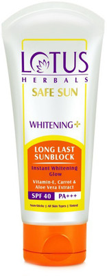

Lotus Herbals Safe Sun Whitening Long Last Sun Block - SPF 40 PA+++(50 g)