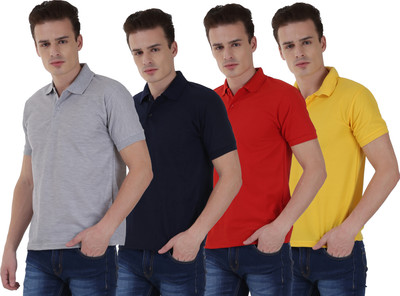 NCY Solid Men Polo Neck Multicolor T-Shirt(Pack of 4)