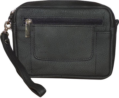 

Kan Black Genuine Leather Waist Bag/Travel Document Holder for Men(Black)