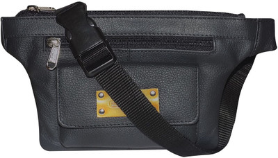 

Kan Black Genuine Leather Waist Bag/Travel Organizer for Men & Women(Black)