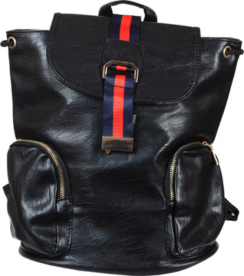 

la rooki La Rooki Black Faux Leather Backpack Backpack(Black, 6 L)