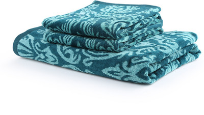 

Turkish Bath Cotton 410 GSM Bath, Hand Towel Set(Pack of 3, Green)