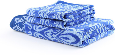 

Turkish Bath Cotton 410 GSM Bath, Hand Towel Set(Pack of 3, Blue)