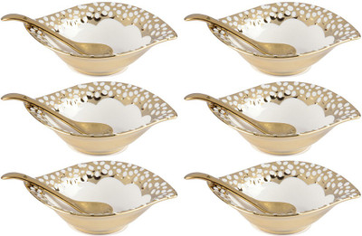 

La Platina Bowls with Spoons Ceramic Bowl Set(White, Pack of 12)