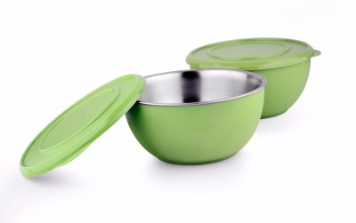 liefde Stainless Steel Storage Bowl MICROWAVE SAFE BOWLS(Pack of 2, Green)