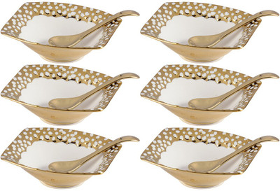 

La Platina Bowls with Spoons Ceramic Bowl Set(White, Pack of 12)