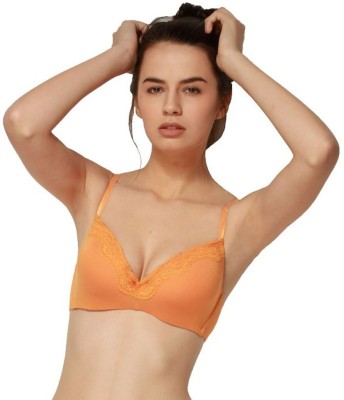 Candour London Padded Seamless Women T-Shirt Lightly Padded Bra(Orange)