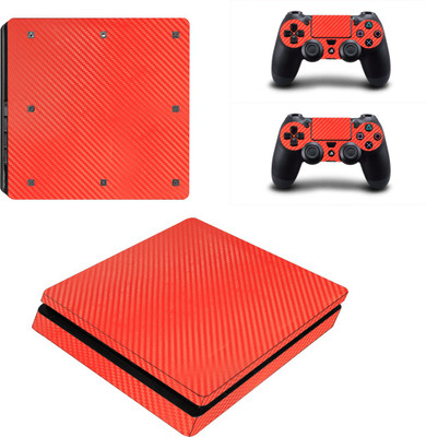 TCOS Tech Carbon Fiber Skin Sticker Cover For PS4 Slim Gaming Accessory Kit(Red, For PS4)