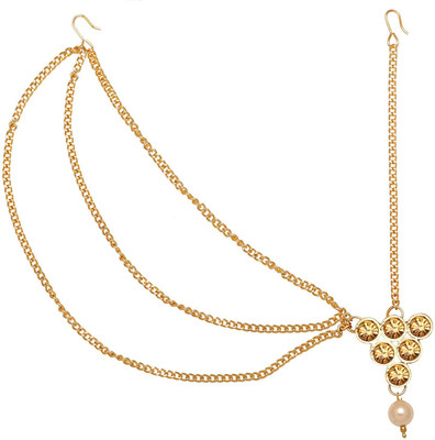 

Sanjog Statement Gold And Copper LCD Plated Half Matha Patti Maang Tikka For Women & Girls Hair Chain(Gold)