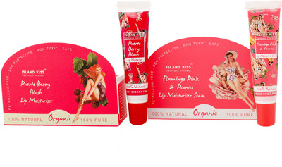 

Island Kiss 100% Natural & Organic Lip Moisturiser & Stain with SPF 15 Flamingo Pink Peonies, Peurto Berry Blush(Pack of: 2, 28 g)