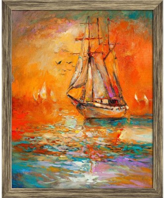 Artzfolio Artwork Of Sail Ship And Sea Framed Wall Art Painting Print Canvas 14.6 inch x 12 inch Painting(With Frame)