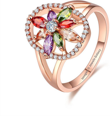 

Jewels Galaxy Luxuria Alloy Cubic Zirconia 24K Rose Gold Plated Ring, Multicolor